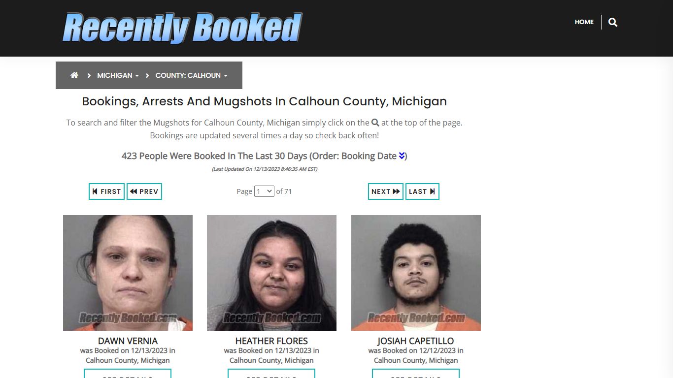 Bookings, Arrests and Mugshots in Calhoun County, Michigan